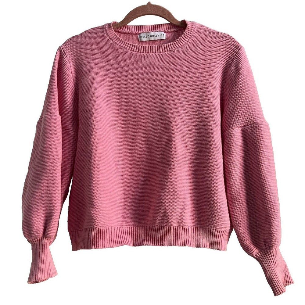 Hello Molly Chunky Knit Cotton Sweater Pastel Pink Cropped Size Medium